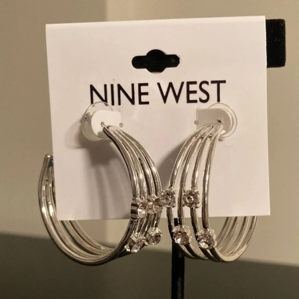 Nine West Silver Multi-Band Hoop Earrings